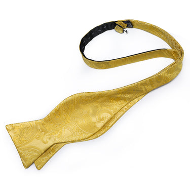 Yellow Paisley Self-Bowtie Pocket Square Cufflinks With Lapel Pin (4618936516689)