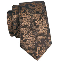 Gold Brown Floral Men's Tie Pocket Square Cufflinks Set (1912276549674)
