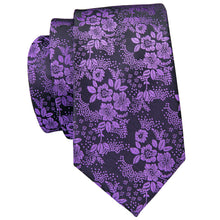 Men's Purple Floral Tie Pocket Square Cufflinks Set 