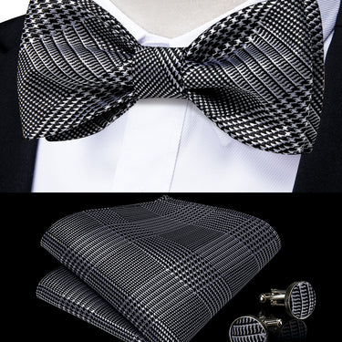 Novelty Houndstooth Self-Bowtie Pocket Square Cufflinks Set