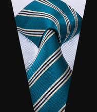 Blue Yellow Striped Mens Tie Pocket Square Cufflinks Set (1909740437546)