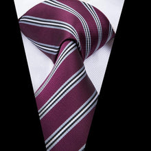 Purple White Striped Mens Tie Pocket Square Cufflinks Set (1912918212650)