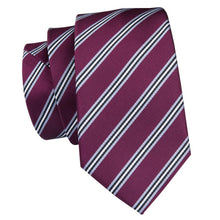 Purple White Striped Mens Tie Pocket Square Cufflinks Set (1912918212650)
