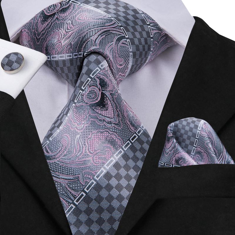 Attractive Men's Gray Plaid Tie Pocket Square Cufflinks Set – DiBanGuStore