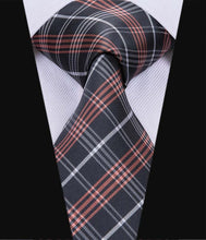Brown Black Striped Mens Tie Pocket Square Cufflinks Set (1912934039594)