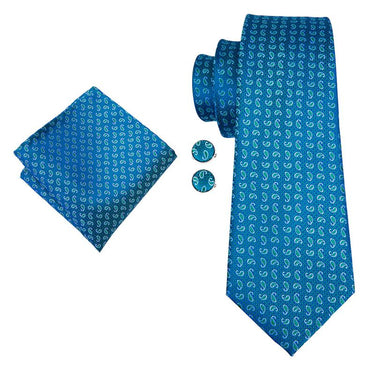 Blue Green Paisely Mens Tie Pocket Square Cufflinks Set (1912935448618)