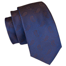 Blue Gold Paisely Mens Tie Pocket Square Cufflinks Set (1912937676842)