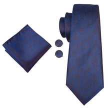 Blue Gold Paisely Mens Tie Pocket Square Cufflinks Set (1912937676842)