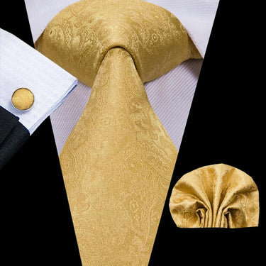 Gold Yellow  Paisely  Mens Tie Pocket Square Cufflinks Set (1914569981994)