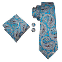 Grey Blue Paisely Mens Tie Pocket Square Cufflinks Set (1914588168234)
