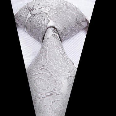 Grey Floral Mens Tie Pocket Square Cufflinks Set (1914607108138)