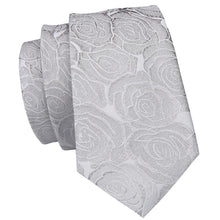 Grey Floral Mens Tie Pocket Square Cufflinks Set (1914607108138)