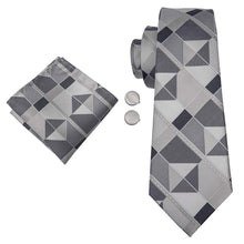 Grey Black Novelty Mens Tie Pocket Square Cufflinks Set (1914612023338)