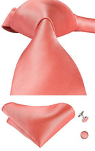 Red Orange Novelty Mens Tie Pocket Square Cufflinks Set (1914631421994)