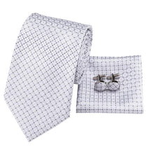 Attractive Men's Silver grey Plaid Tie Pocket Square Cufflinks Set (1903460483114)