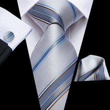 Attractive Men's Grey Blue Stried Tie