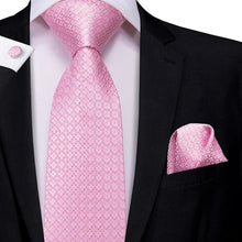 Attractive Men's  Pink flower Tie Pocket Square Cufflinks Set