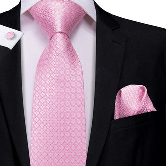 Attractive Men's  Pink Floral Tie Pocket Square Cufflinks Set (1903473950762)