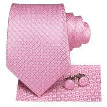 Attractive Men's  Pink Floral Tie Pocket Square Cufflinks Set (1903473950762)