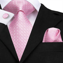 Attractive Pink Floral mens Tie Pocket Square Cufflinks Set