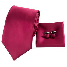 Attractive Men's Purplish red Solid Tie Pocket Square Cufflinks Set (1903488761898)
