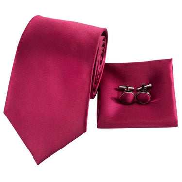 Attractive Men's Purplish red Solid Tie Pocket Square Cufflinks Set (1903488761898)