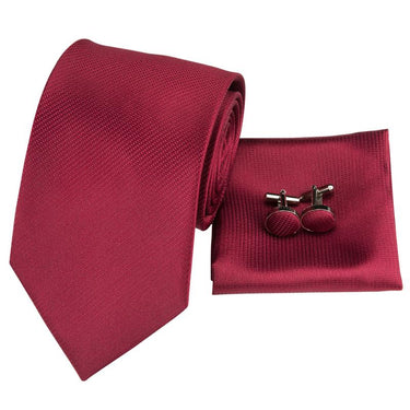 Colorful Red Solid  Men's Tie Pocket Square Cufflinks Set (1915172880426)