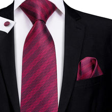 Attractive Men's Purplish red Striped Tie Pocket Square Cufflinks Set (1903496429610)