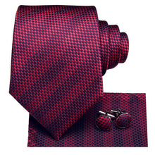 Attractive Men's Purplish red Striped Tie Pocket Square Cufflinks Set (1903496429610)