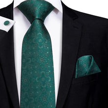 Attractive Men's  Green Floral Tie Pocket Square Cufflinks Set (1903624847402)