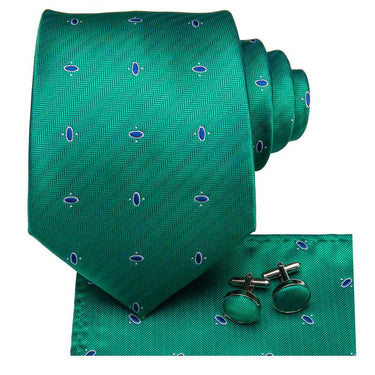 Green Blue Novety  Men's Tie Pocket Square Cufflinks Set (1915175075882)