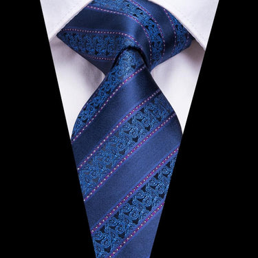 Blue Purple  Striped  Men's Tie Pocket Square Cufflinks Set (1915344814122)