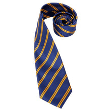 Blue Gold  Striped  Men's Tie Pocket Square Cufflinks Set (1915347206186)