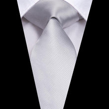 Grey White  Striped  Men's Tie Pocket Square Cufflinks Set (1915352645674)