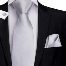 Grey White  Striped  Men's Tie Pocket Square Cufflinks Set (1915352645674)