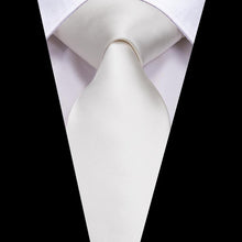Milky white Solid Men's Tie Pocket Square Cufflinks Set (1915359526954)