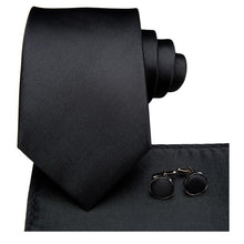 Black Solid Men's Tie Pocket Square Cufflinks Set (1915367161898)