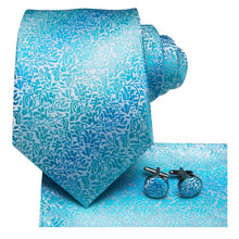 Pale Blue Floral Men's Tie Pocket Square Cufflinks Set (1916031696938)