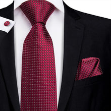 Purplish Red Plaid Men's Tie Pocket Square Cufflinks Set (1916041396266)