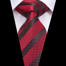 Red Black Striped Men's Tie Pocket Square Cufflinks Set (1916045852714)