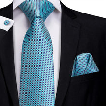 Blue Plaid Men's Tie Pocket Square Cufflinks Set (1916048343082)