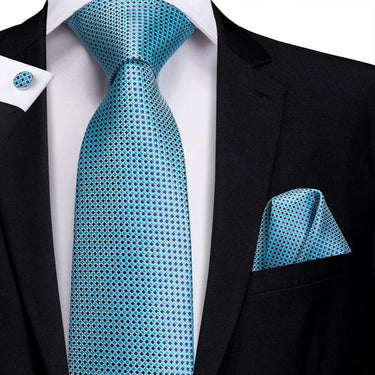 Blue Plaid Men's Tie Pocket Square Cufflinks Set (1916048343082)