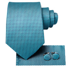 Blue Plaid Men's Tie Pocket Square Cufflinks Set