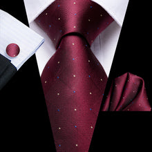 Wine Red Plaid Men's Tie Pocket Square Cufflinks Set