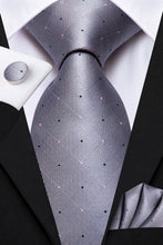 Metallic Grey Plaid Men's Tie Pocket Square Cufflinks Set (1916050931754)