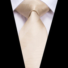 Soft Yellow Striped Men's Tie Pocket Square Cufflinks Set (1916051423274)