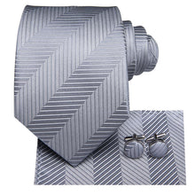 Black Grey Striped Men's Tie Pocket Square Cufflinks Set (1916052111402)