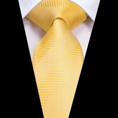 Light Yellow Striped Men's Tie Pocket Square Cufflinks Set (1916052635690)