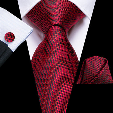 Red Novelty Men's Tie Pocket Square Cufflinks Set (1916644720682)