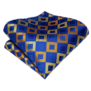 Blue Yellow Novelty Men's Tie Pocket Square Cufflinks Set (1916646359082)